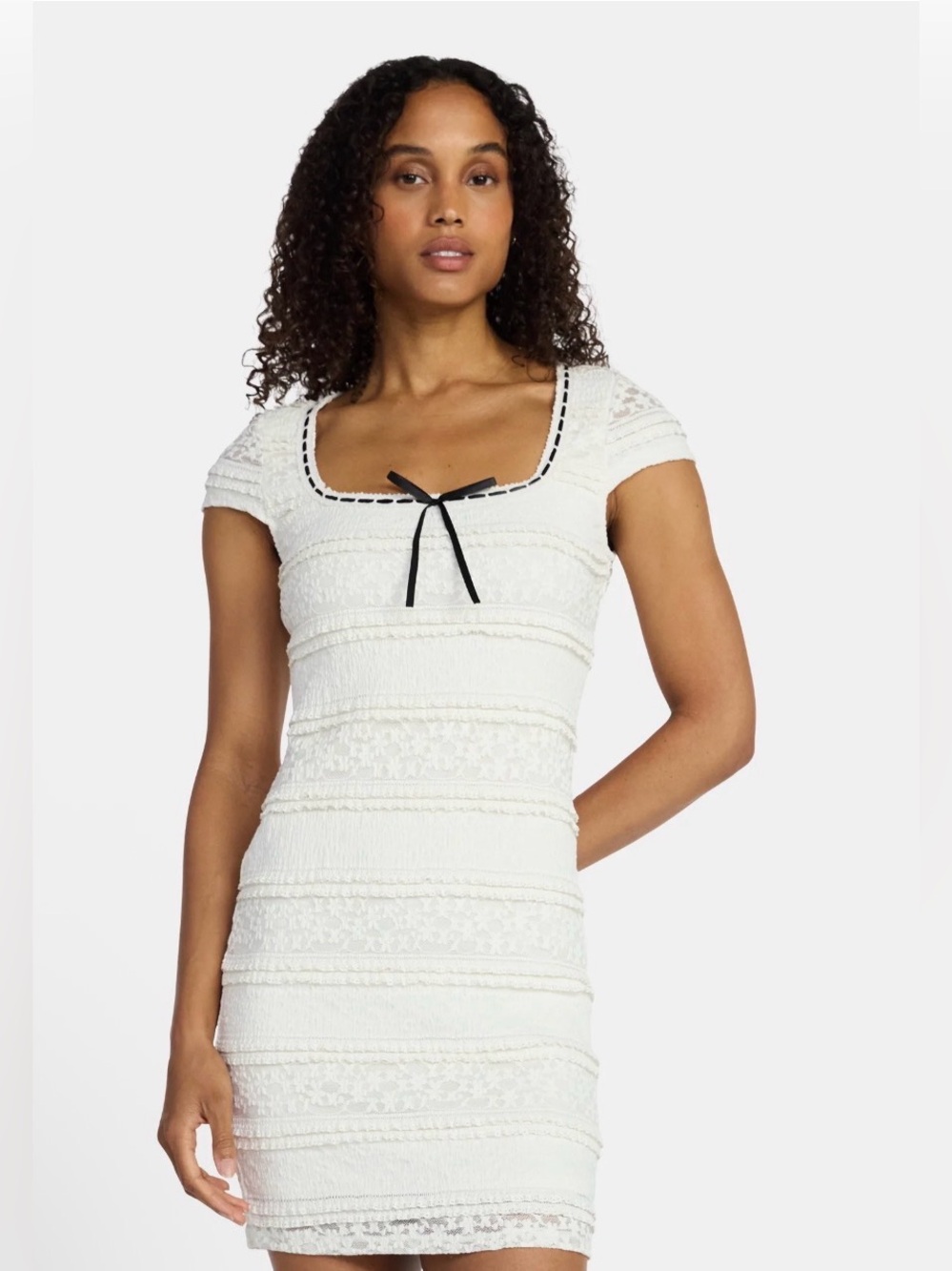 Madden NYC Women's Texture Lace Mini Dress with Short Sleeves, Size: Large (L)